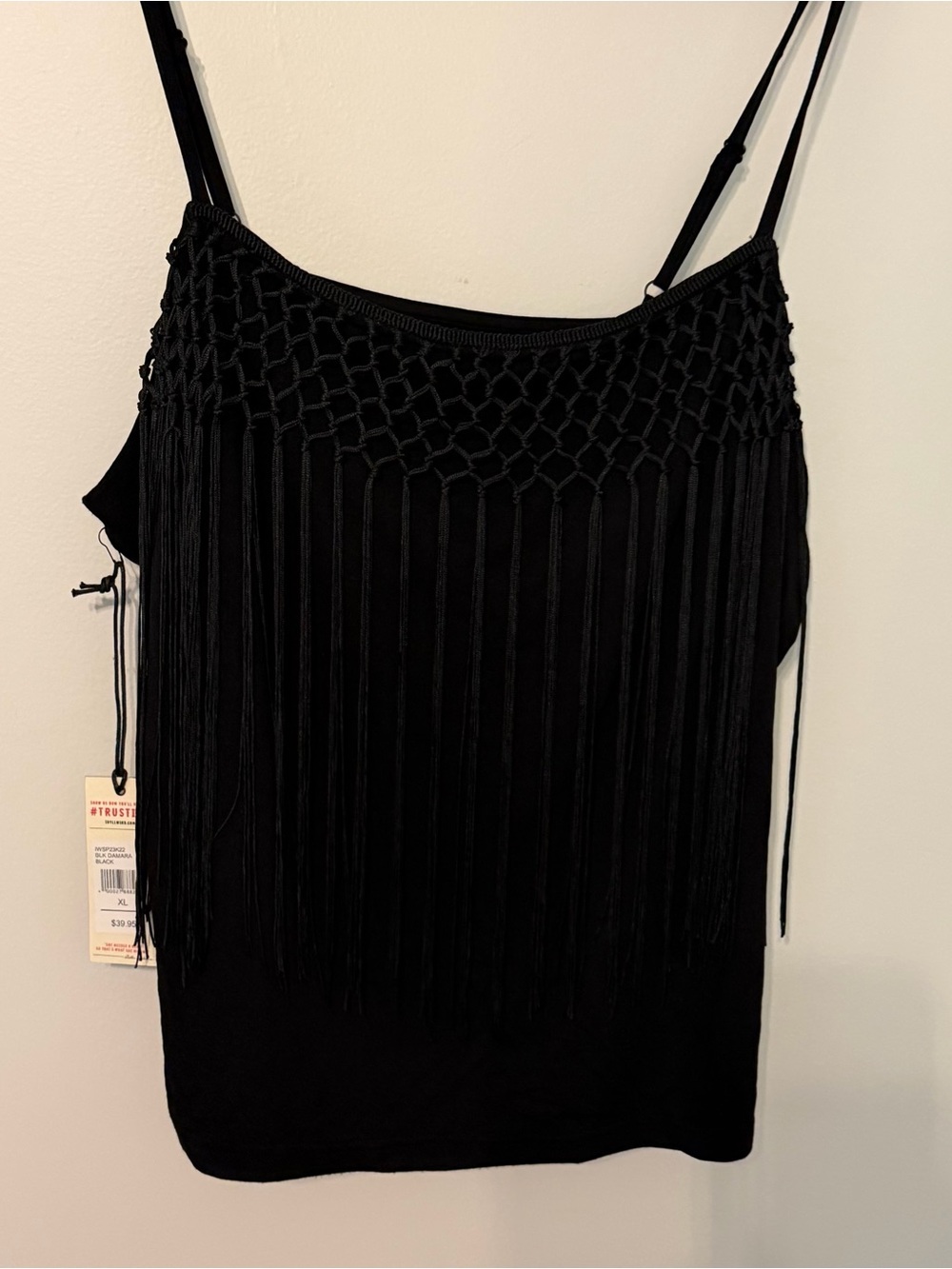NWT Idyllwind Miranda Lambert Damara Fringe Tank Top XL Black Western Boho